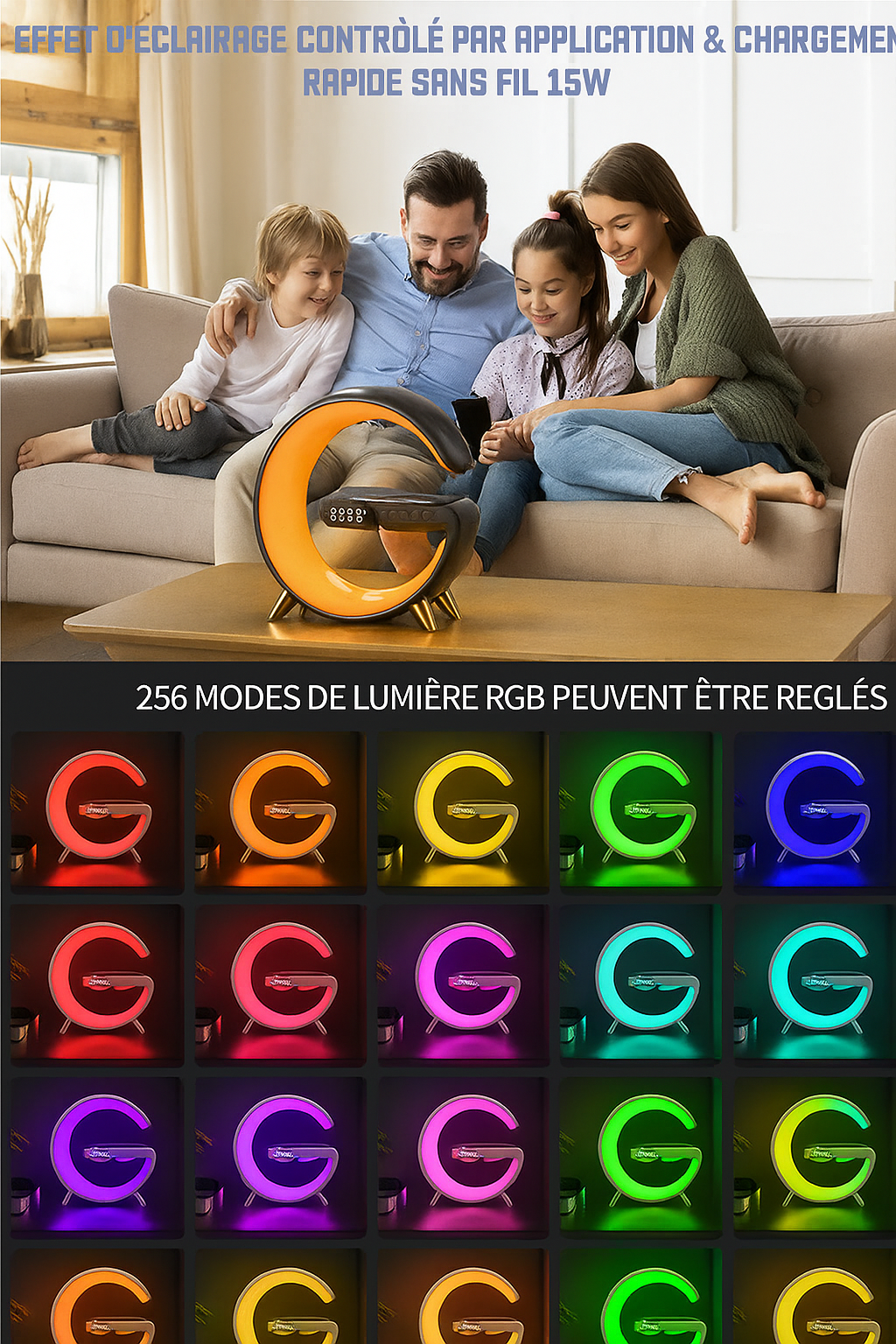 haut-parleur et chargeur sans fil LED